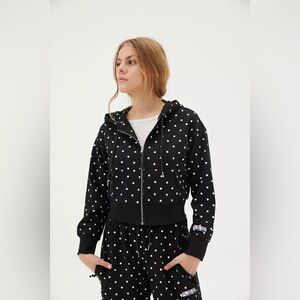 Adam Selman Sport Printed Polka-Dot Zip-Up Sweatshirt